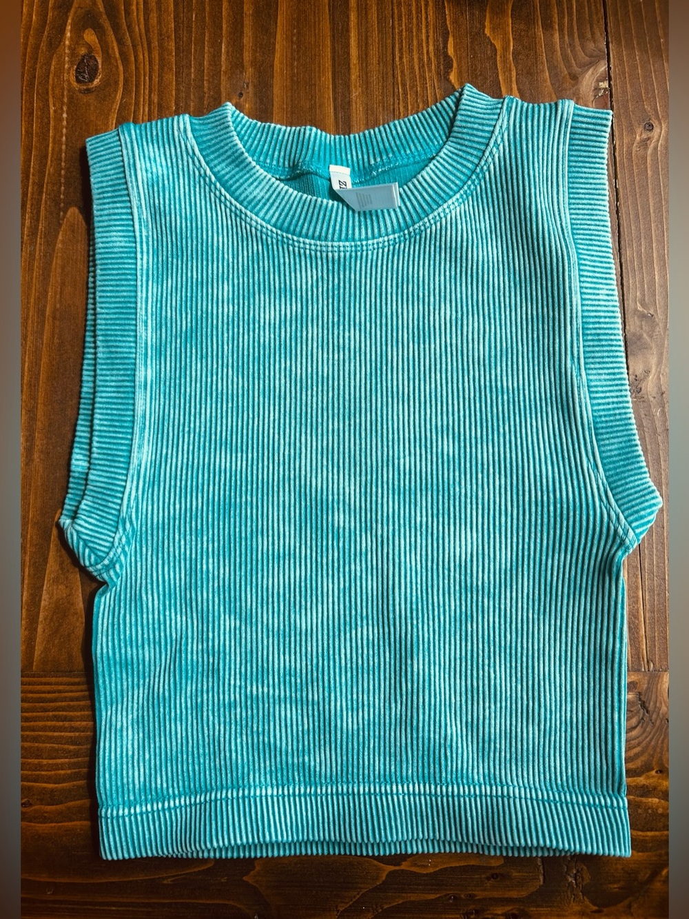 Sleeveless Ribbed Cropped Top - Aqua